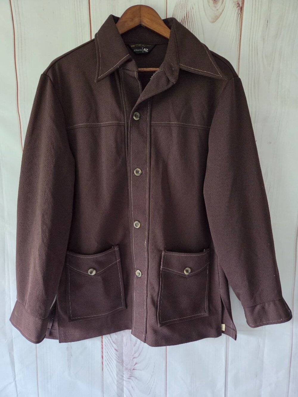 JC Penney 1970’s Vintage Leisure Shirt Jacket, Men’s 42, brown Retro button-down